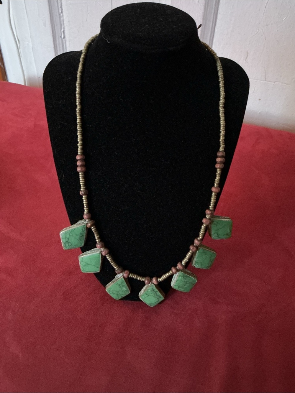 Genuine Turquoise Stone Necklace with Antique bronze Accents